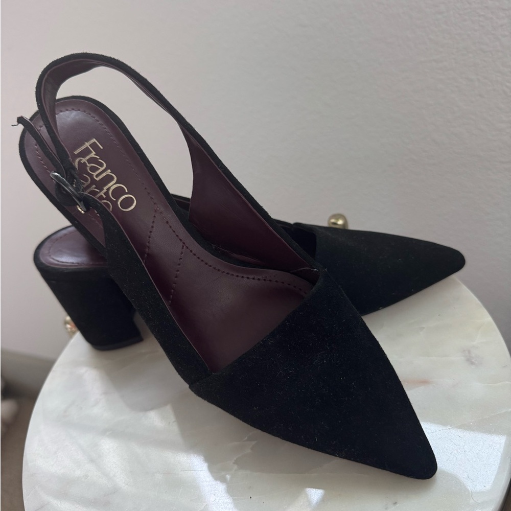 Franco Sarto Black Suede Slingback Heels